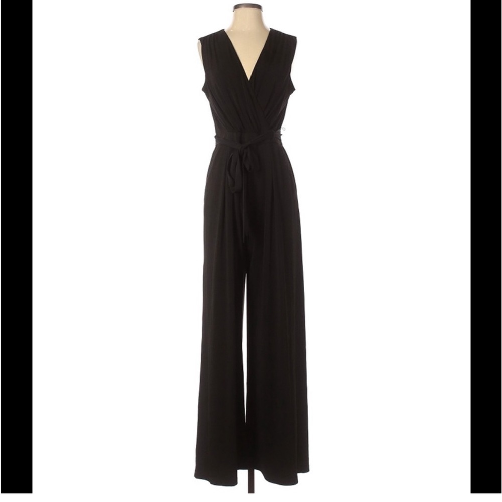 Vince Camuto Black V Neck Jumpsuit Tie Waist